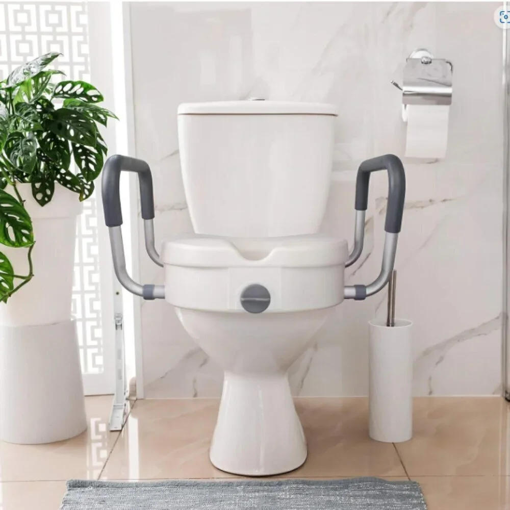 RMS Raised Toilet Seat - 5 Inch Elevated Riser with Adjustable Padded Ar…‎